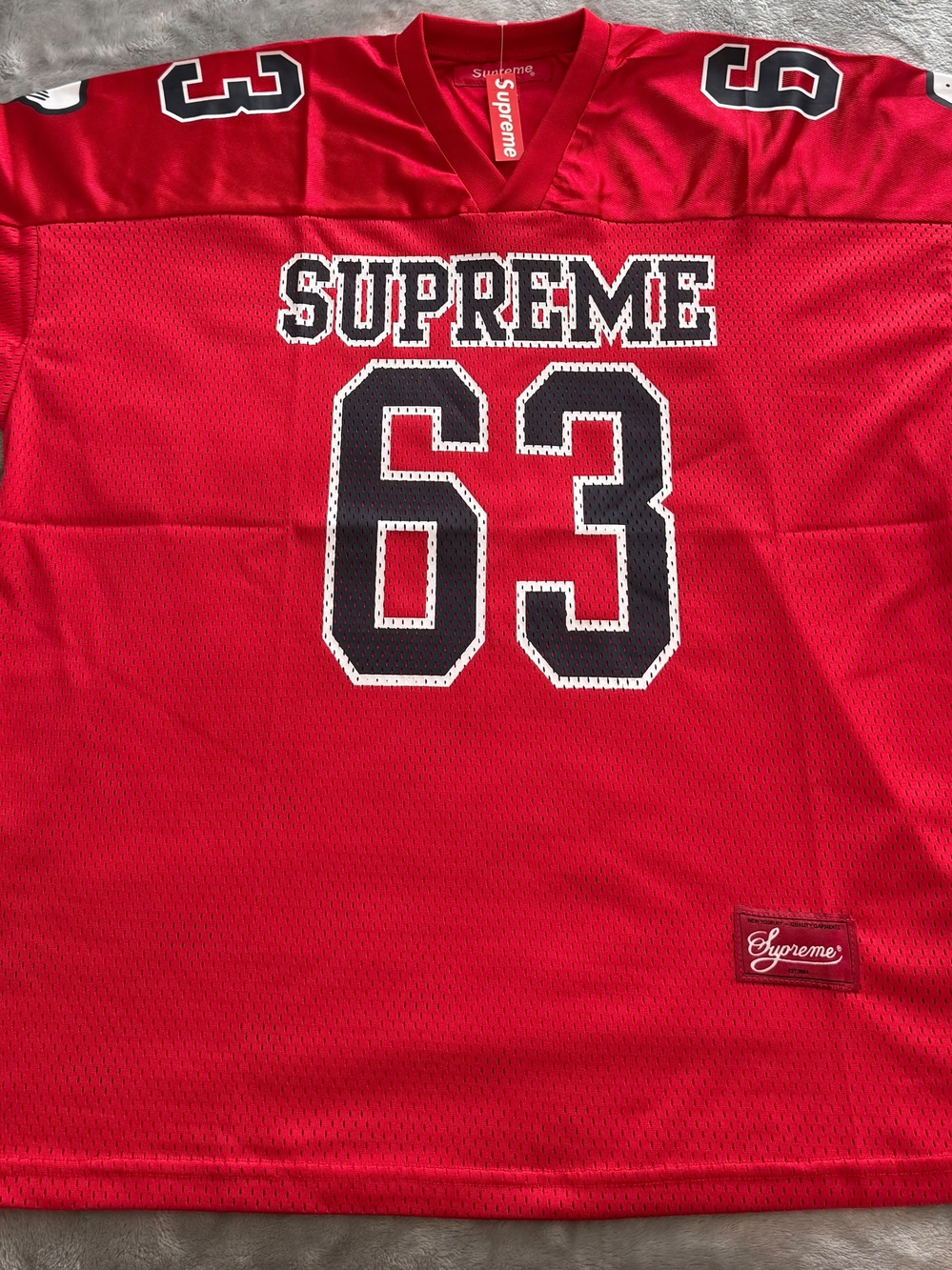 Supreme Red Mesh Jersey Shorts - Number 63